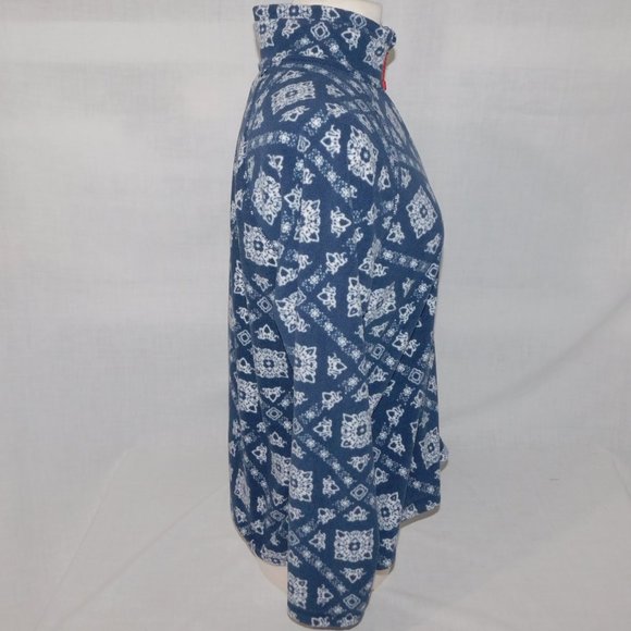 Eddie Bauer PL Petite LP Large Quest 1/4 Zip Pullover Blue White Print Fleece - Picture 6 of 7